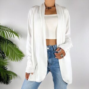 Women's Vintage Cyrus White Coastal Chic Casual Long Sleeve Cardigan Sweater / L